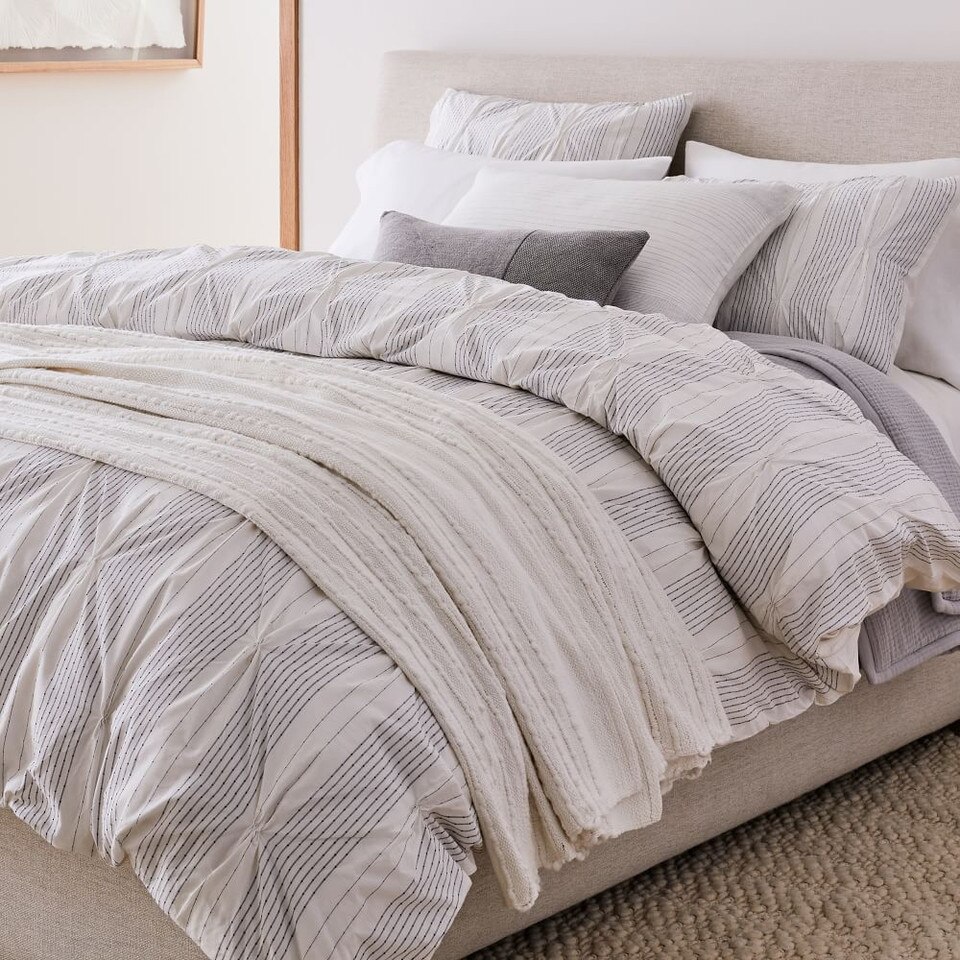 Organic Cotton Striped Pintuck Duvet Cover & Shams West Elm Australia